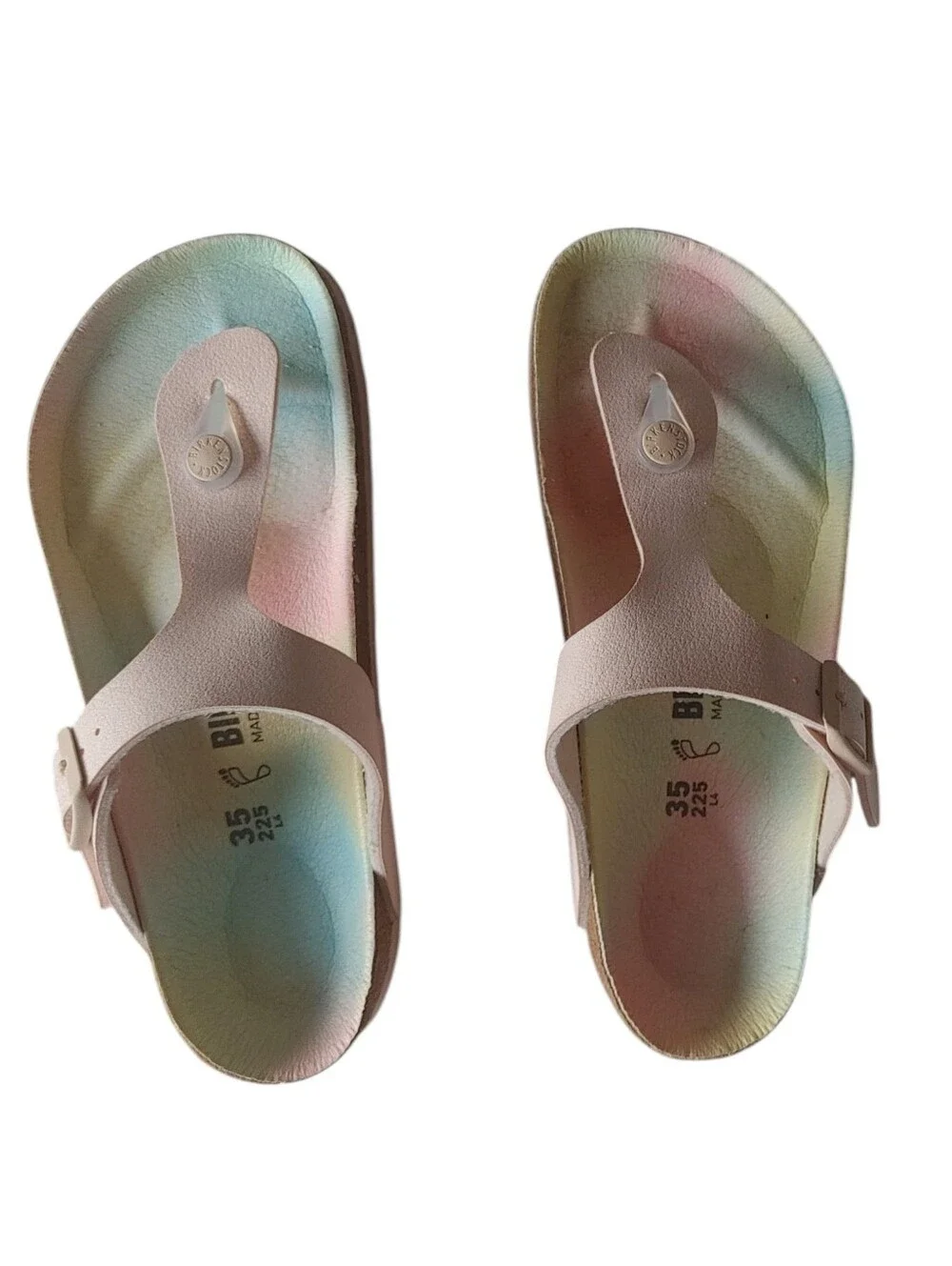 Girls BIRKENSTOCK Rose Rainbow Cotton Candy Gizeh Vegan Nubuck Sandals